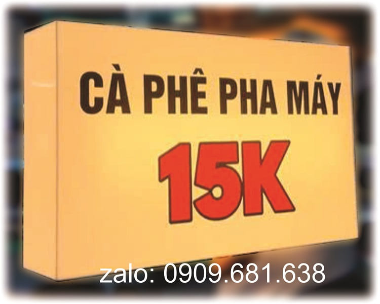 hộp đèn ánh sáng vàng HOP MICA 4 MAT CAPHE